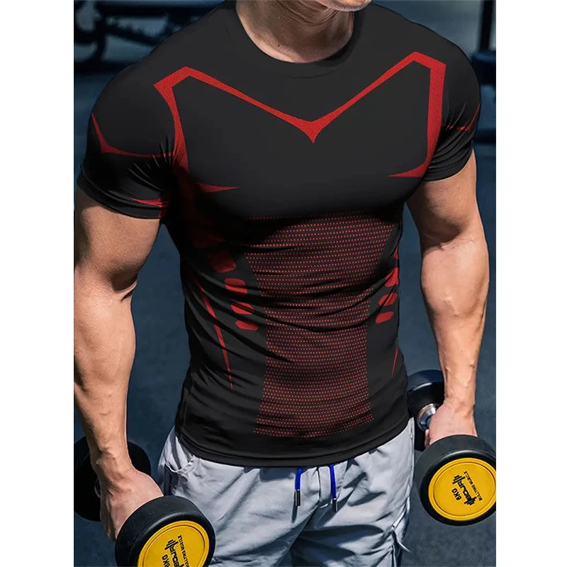 Compression T Shirt New Men Summer Sportswear Running T-shirt Elastic Quick Dry Sport Tops Daily Athletic Gym Stripe Shirts Men