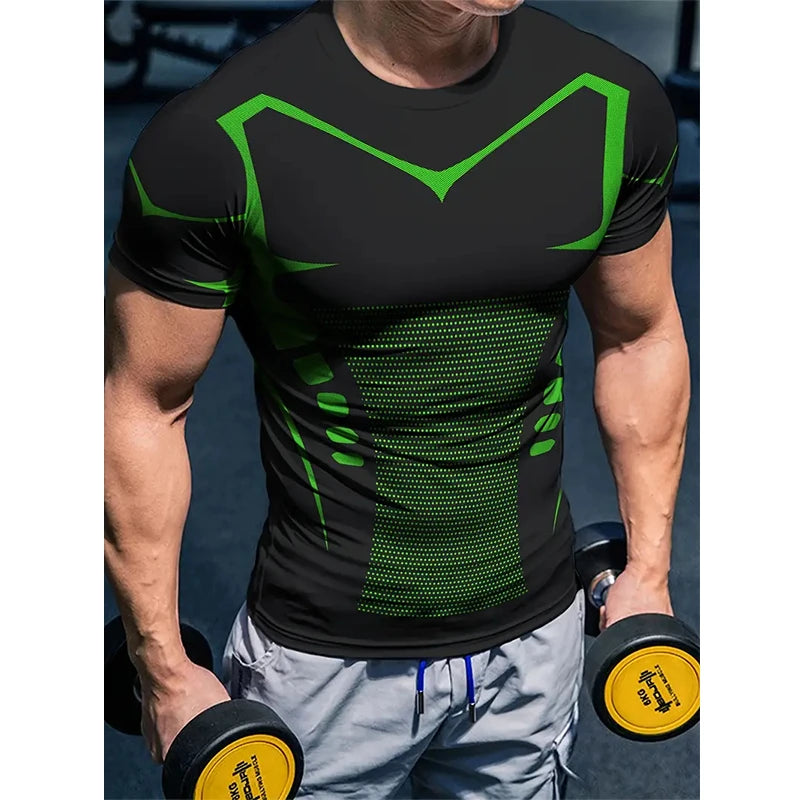 Compression T Shirt New Men Summer Sportswear Running T-shirt Elastic Quick Dry Sport Tops Daily Athletic Gym Stripe Shirts Men