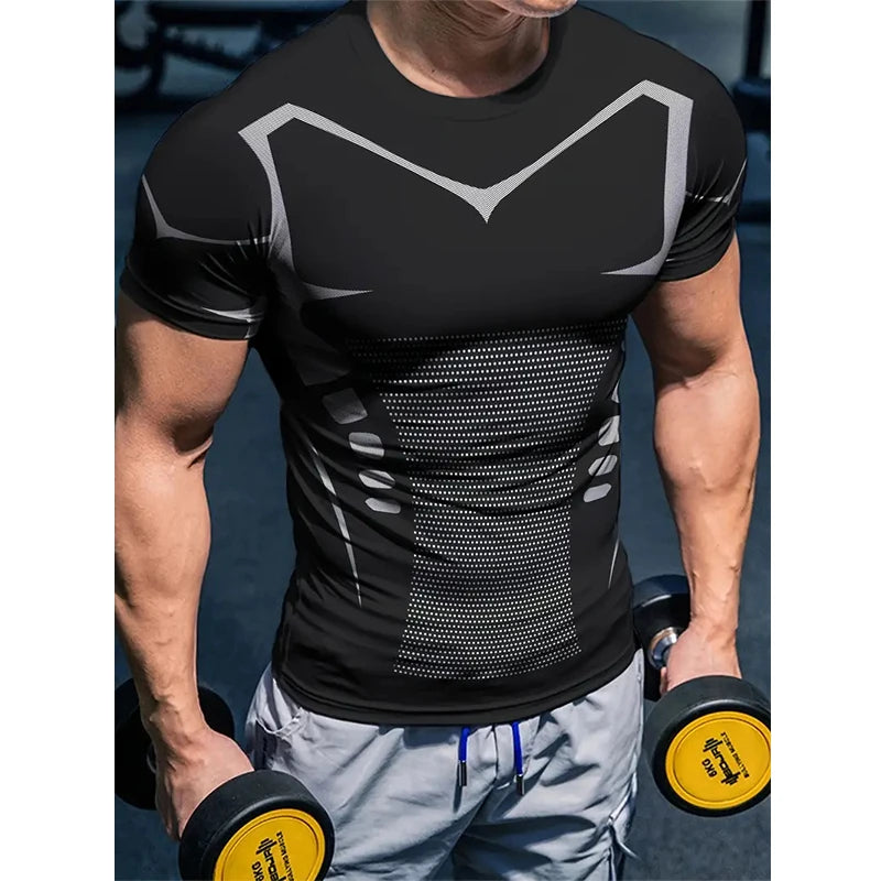 Compression T Shirt New Men Summer Sportswear Running T-shirt Elastic Quick Dry Sport Tops Daily Athletic Gym Stripe Shirts Men