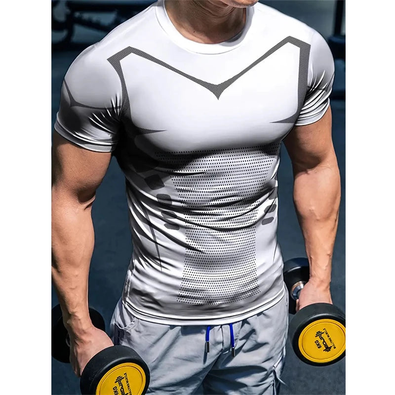Compression T Shirt New Men Summer Sportswear Running T-shirt Elastic Quick Dry Sport Tops Daily Athletic Gym Stripe Shirts Men