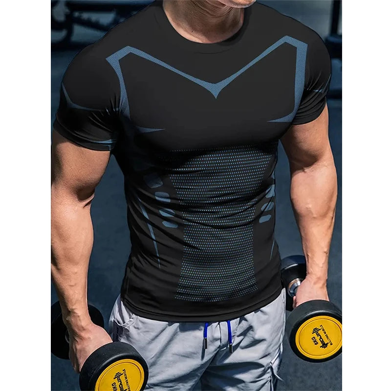 Compression T Shirt New Men Summer Sportswear Running T-shirt Elastic Quick Dry Sport Tops Daily Athletic Gym Stripe Shirts Men